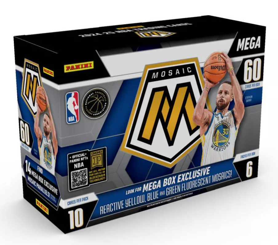 2024-25 Panini NBA Mosaic Basketball Trading Card Mega Box (Yellow, Blue and Green Fluorescent Mosaics)